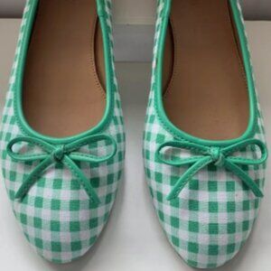 J.Crew green gingham slip on ballet flats